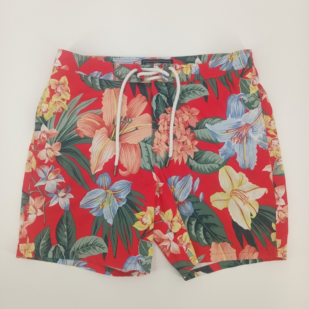 Abercrombie & Fitch Mens Red Tropical Floral‎ Swim Trunks Board Shorts Size 30